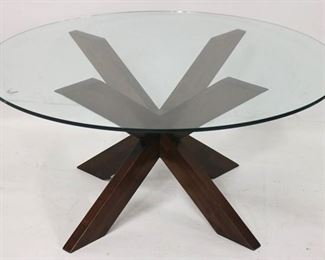 718 - X Base glass top cocktail table 18 x 38 1/2 round