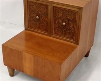 721 - Two tier table with embossed leather doors 24 x 20 x 27