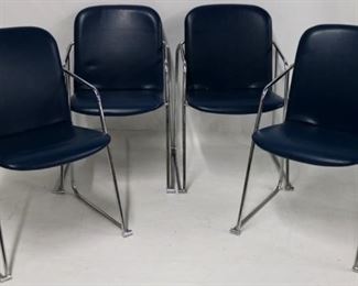 722 - Set of 4 blue & chrome arm chairs - Curtis Product 32 x 20 x 19