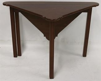 728 - Danersk Triangular drop side gate leg table open size 27 x 30 x 30