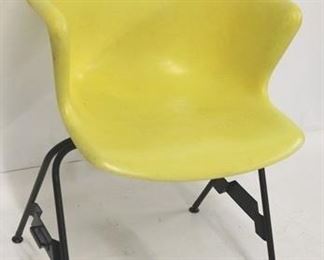 729 - Yellow fiberglas shell arm chair by Cole 32 1/2 x 23 x 15