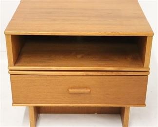 732 - Teak swivel top table with drawer 24 x 28 1/2 x 22