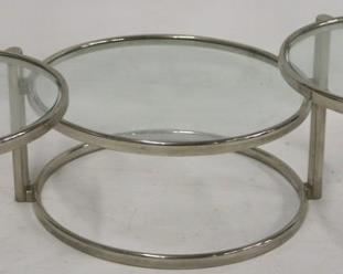 736 - Vintage Milo Baughman chrome 3 tier round table 17 x 19 1/2 round