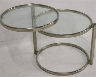 735 - Vintage Milo Baughman swivel 2 tier round table 21 x 17