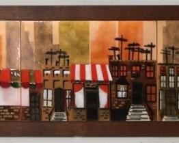 744 - Mid - century hand painted tiles wall art 15 x 54
