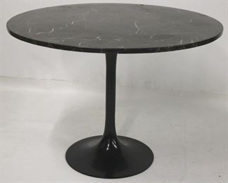742 - Black tulip base dinette table, marble top 29 x 40 round