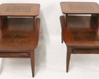 754 - Pr Stanley inlaid top one drawer step down tables 23 x 19 x 29