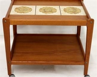 756 - Danish signed tile top bar serving cart 23 x 25 x 19