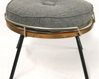 757 - Vintage 4 leg gray round ottoman 16 x 20 1/2 round