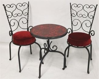 764 - German wrought iron 3 piece bistro set Table 22 1/2 x 18 round Chairs 32 x 12 x 12, seat height 18