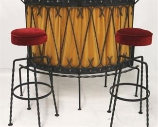 763 - German wrought iron 3 piece vintage bar & stools Bar 44 x 47 x 16 Stools 33 tall