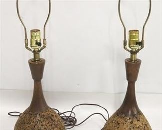 765 - Vintage pair cork lamps 25" tall