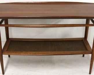 780 - Lip edge hall table by Lane w/ woven shelf 26 1/2 x 48 x 18 1/2