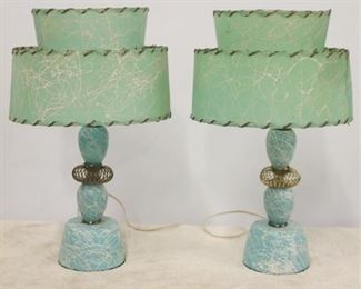 783 - Pair Atomic teal lamps w/ double fiberglas shades 17" tall