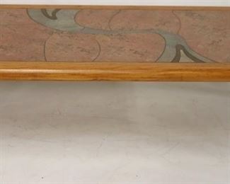 789 - Danish Haslev tile top teak coffee table 16 x 47 1/2 x 24