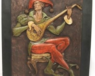 810 - Vintage molded musician wall panel 46 1/2 x 36 1/2 Signed initials HG
