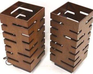 816 - Pair vintage square walnut table lamps 19 x 8 1/2 x 8 1/2