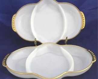 1033 - 2 Fire King Golden Anniversary relish dishes 11 x 7 3/4