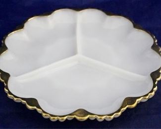 1078 - Fire King milk glass relish 10" round