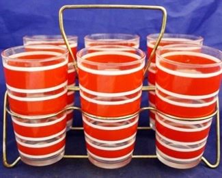 1081 - Vintage tumbler set in carrier 11 x 4 x 7 1/2