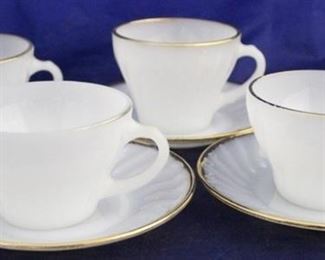 1106 - 4 Fire King milk glass cups & saucers