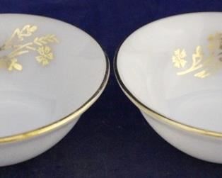 1112 - 2 Fire King Golden Anniversary bowls 5" round