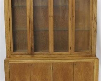 2500 - Two part mid century china cabinet missing one glass shelf 79 x 60 x 20