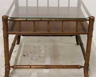 2521 - Vintage glass top Bamboo Side Table 21" h x 25" w x 25" d