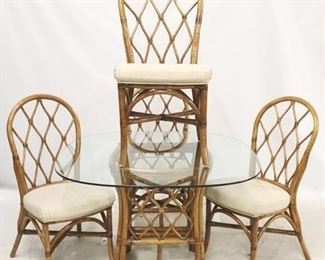 2524 - Vintage bamboo 5 piece table & chair set 29 tall x 42 x 42 chairs 40 x 19 x 22