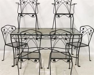 2527 - 7 Piece vintage iron outdoor dining set table 29 x 61 x 30 1/2 chairs 34 x 16 x 20