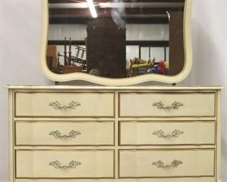 2546 - French painted white dresser with mirror Gold trim 67 x 54 x 18, 32 to top of dresser