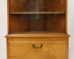 2602 - Vintage sliding glass door corner cabinet 69 x 32 drop down bar door