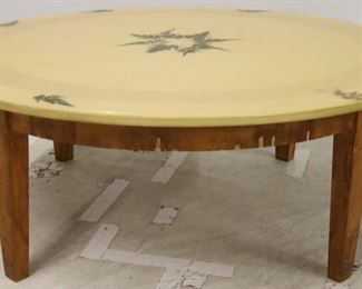 2629 - MId-century round resin top coffee table 16 x 42