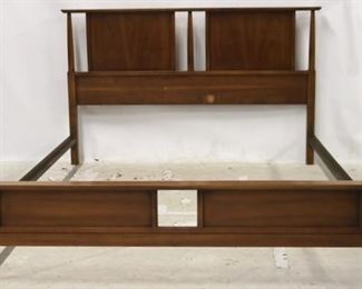 2721 - Mid-century full size bed with metal rails 36 x 58 x 75 rub spot in middle of headboard, unseen with mattress