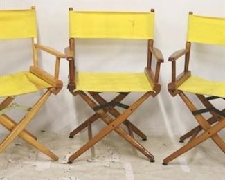 2733 - 3 Folding yellow director style chairs 34 x 23 1/2 x 19