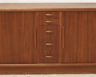 2742 - Danish teak sliding door credenza with drawers 30 x 74 x 19 fitted drawers inside felt lined top middle 2 drawers slight scratches