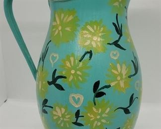 900 - Vintage metal pitcher 10" tall