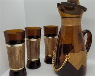 903 - Vintage amber 4 piece pitcher set 10" tall