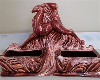 1608 - Brown pottery gazelle TV lamp planter 10 x 14