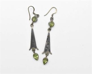 Sterling Silver Dangling Earrings w/ Green Stones