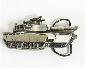 Vintage Military Army Tank Pewter Belt Buckle