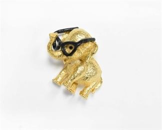 Vintage Whimsical Elephant Wearing Glasses Pin