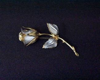 Giovanni Gold Plated Long Stemmed Rose Brooch