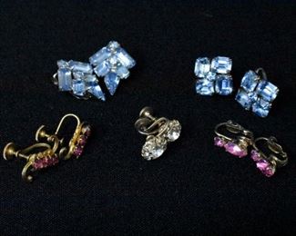 5 Pairs Clip-On/Screw Back Rhinestone Earrings