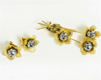 Floral Brooch & Clip-On Earring Set