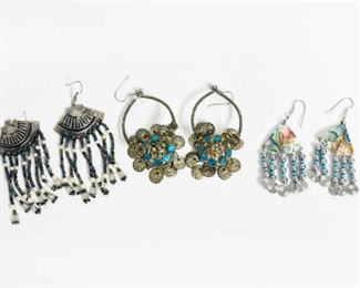 3 Pairs Earrings - Abalone Fan Design and More