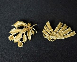 2 R.S.K. Goldtone Brooches