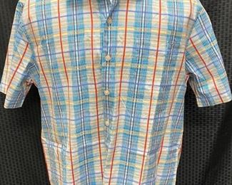 Colorful Turquoise Blue Plaid Tommy Bahama Button Front Shirt XL Cotton Silk