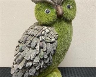 Faux Moss and Stone Owl Garden Yard Art Statue