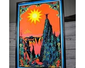 Framed Vintage Garden of Eden Classic Blacklight Psychodelic Felt Poster